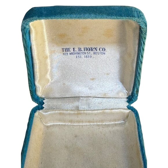 Vintage E.B. Horn Co. Jewelry Box Velvet Square 2” Blue Hinged Lid - Picture 1 of 9